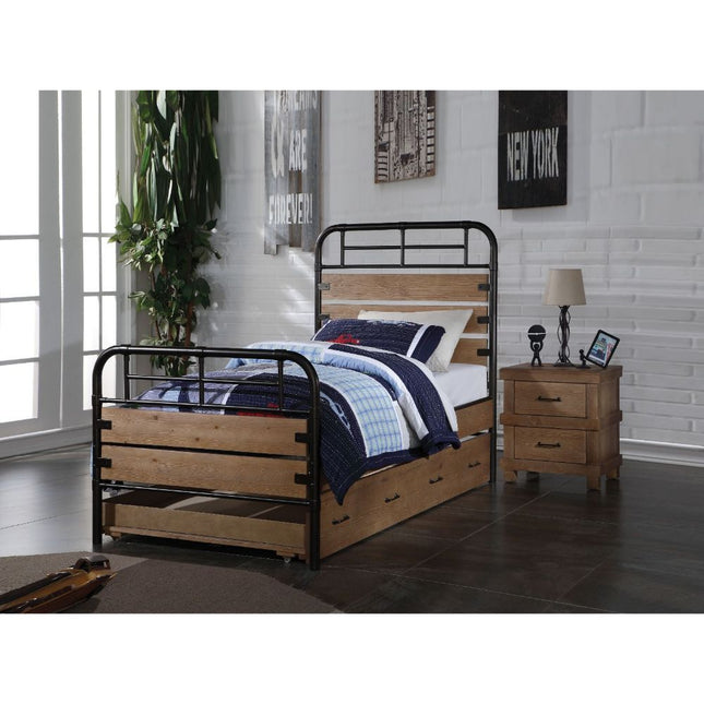 Adams - Twin Bed - Antique Oak & Gunmetal - Tony's Home Furnishings