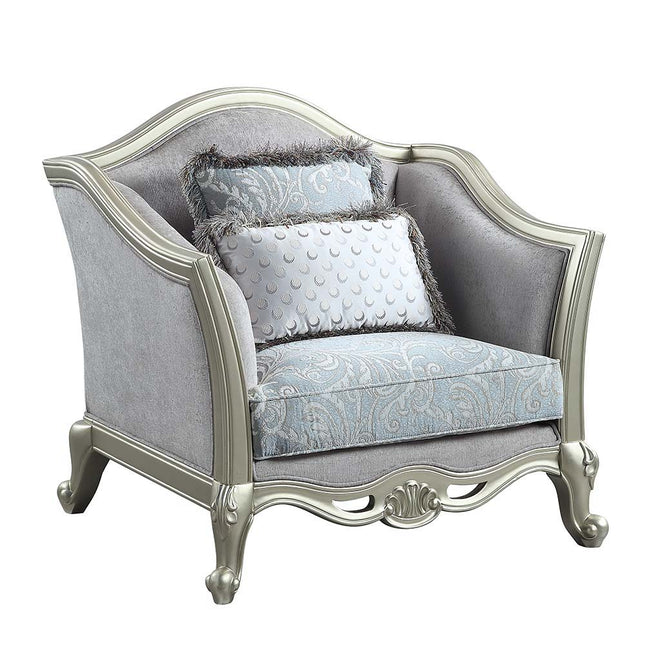 Qunsia - Chair - Light Gray Linen & Champagne Finish - Tony's Home Furnishings