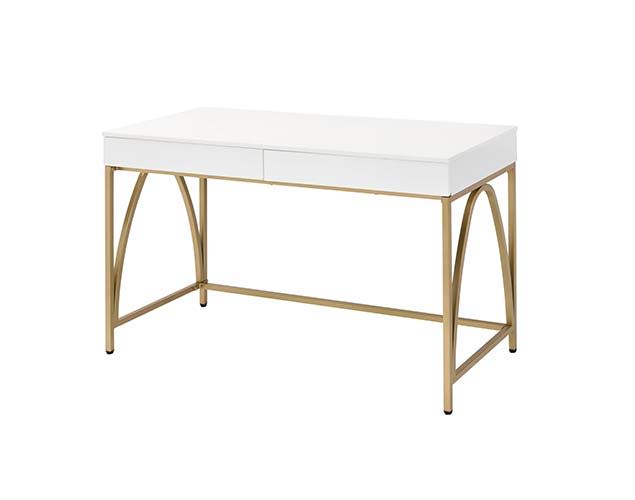 Lightmane - Vanity Desk - White High Gloss & Gold Finish - Tony's Home Furnishings