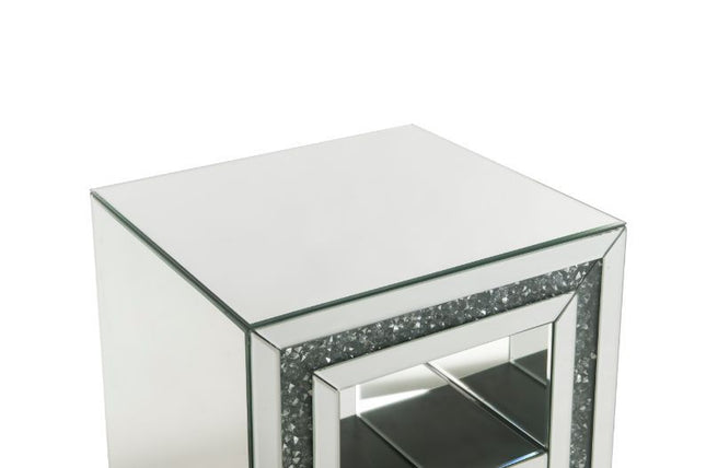 Noralie - End Table With 2 Tier Shelf - Mirrored & Faux Diamonds - 24" - Tony's Home Furnishings