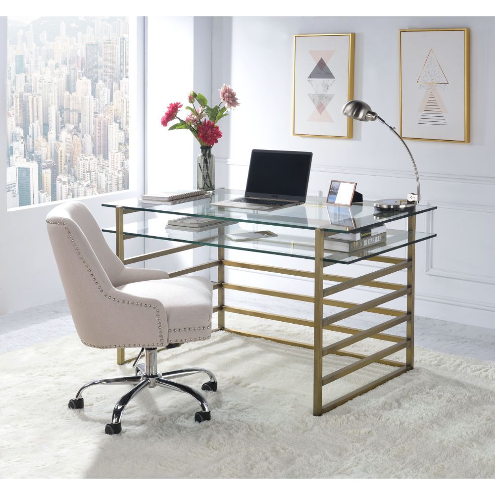 Shona - Desk - Antique Gold & Clear Glass - Tony's Home Furnishings