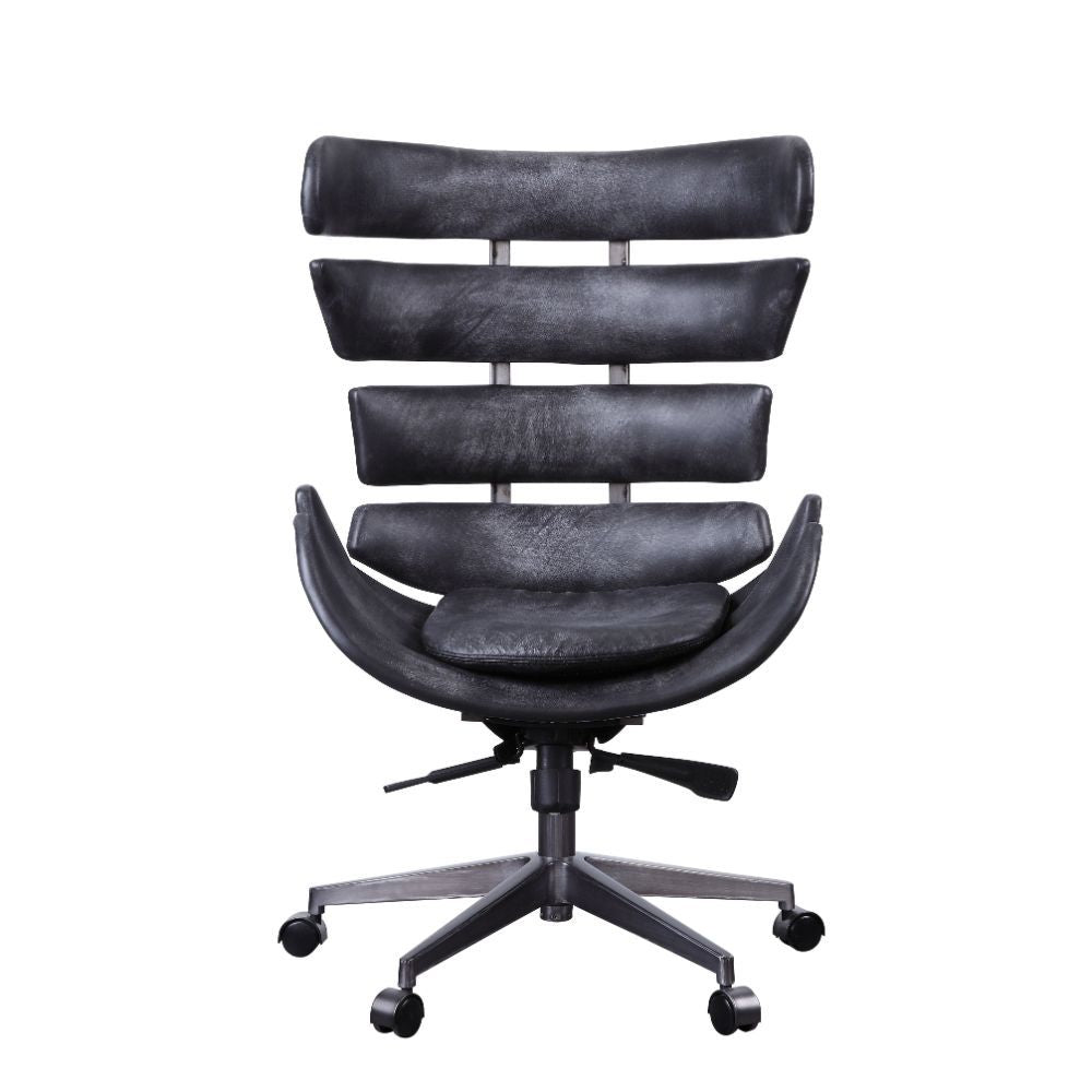Megan - Executive Office Chair - Vintage Black Top Grain Leather & Aluminum - Tony's Home Furnishings