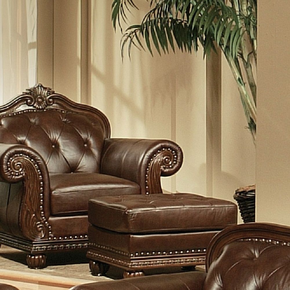 Anondale - Ottoman - Espresso Top Grain Leather Match - Tony's Home Furnishings