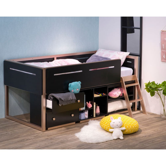 Prescott - Loft Bed - Black & Rose-Gold - Tony's Home Furnishings