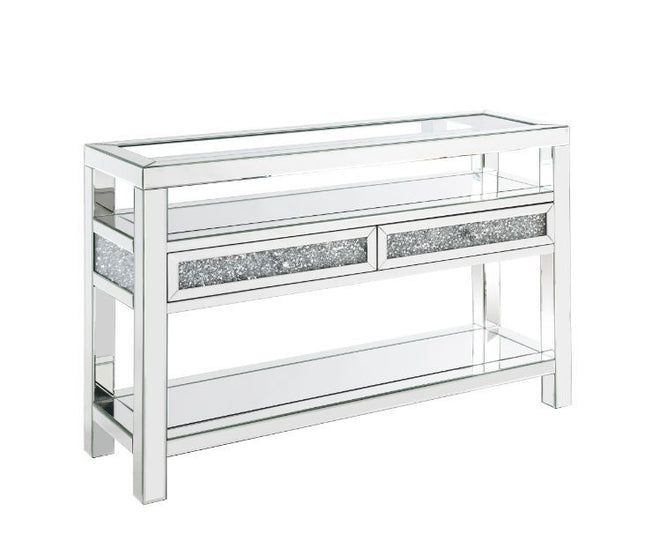 Noralie - Accent Table With Glass Top - Mirrored & Faux Diamonds - 32" - Tony's Home Furnishings