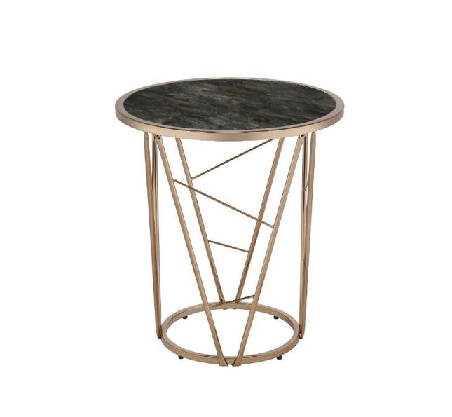 Cicatrix - End Table - Faux Black Marble Glass & Champagne Finish - Tony's Home Furnishings