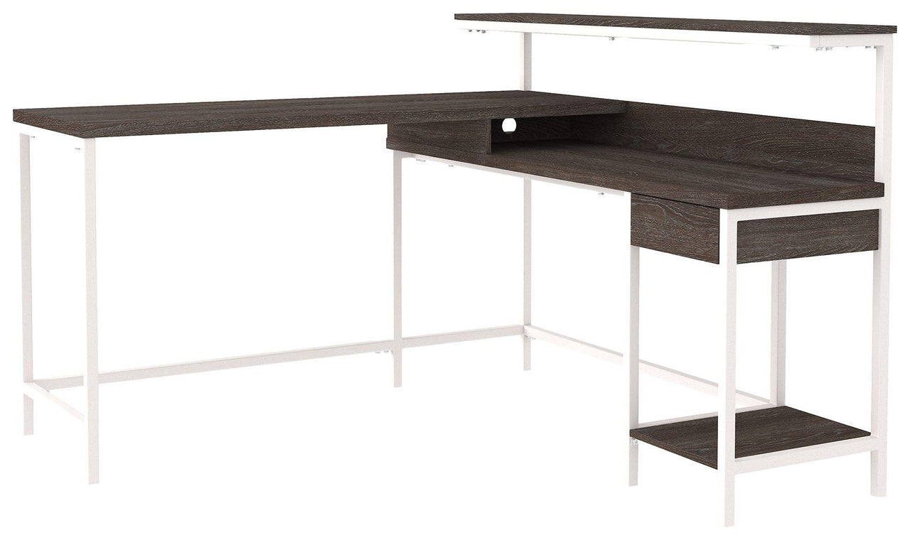 Dorrinson - White / Black / Gray - L-desk With Storage Tony's Home Furnishings Furniture. Beds. Dressers. Sofas.