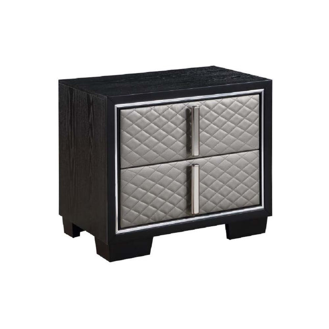 Nicola - Nightstand - Silver PU & Black Finish - Tony's Home Furnishings