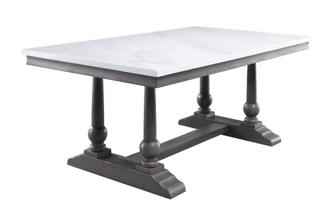 Yabeina - Dining Table - Marble Top & Gray Oak Finish - Tony's Home Furnishings