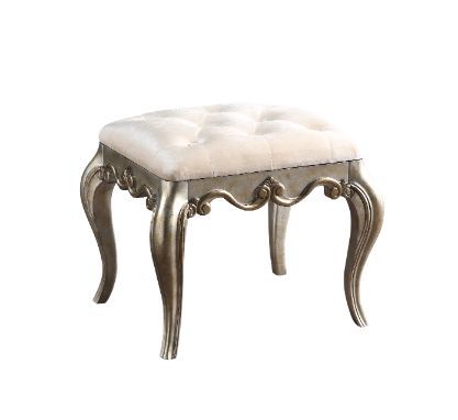 Esteban - Vanity Stool - Ivory Velvet & Antique Champagne Finish - Tony's Home Furnishings