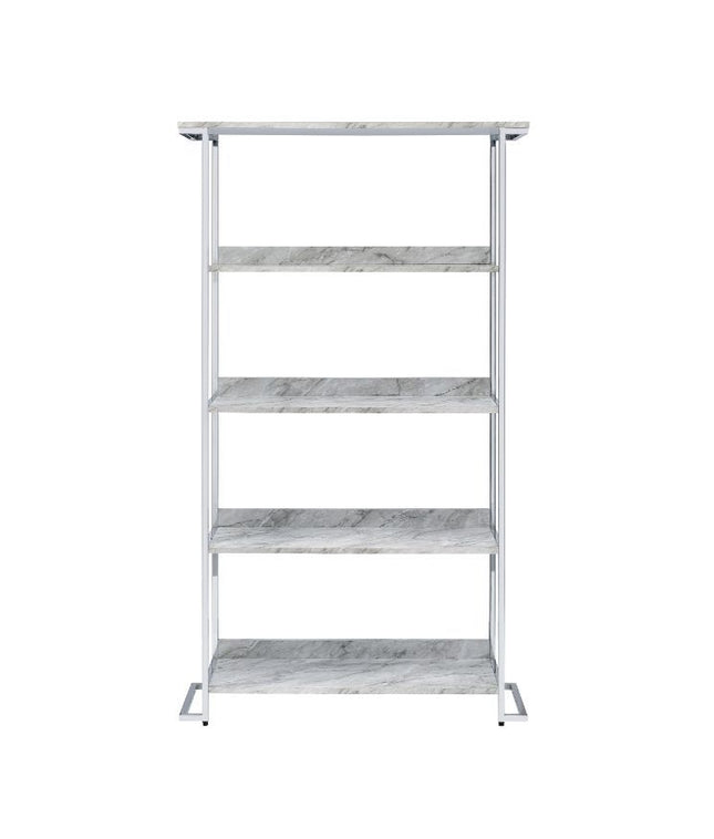 Visage - Bookshelf - White Printed Faux Marble & Chrome - Tony's Home Furnishings