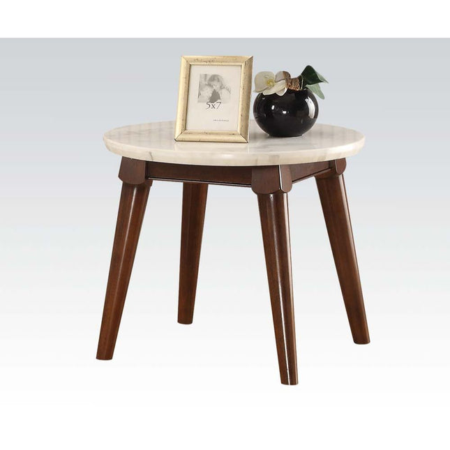 Gasha - End Table - White Marble & Walnut - Tony's Home Furnishings