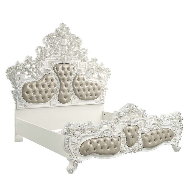 Vanaheim - Eastern King Bed - Beige PU & Antique White Finish - Tony's Home Furnishings