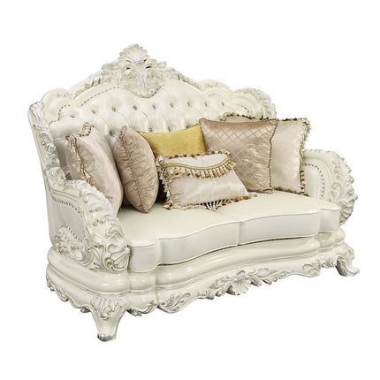 Adara - Loveseat - White PU & Antique White Finish - Tony's Home Furnishings