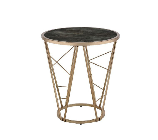 Cicatrix - End Table - Faux Black Marble Glass & Champagne Finish - Tony's Home Furnishings