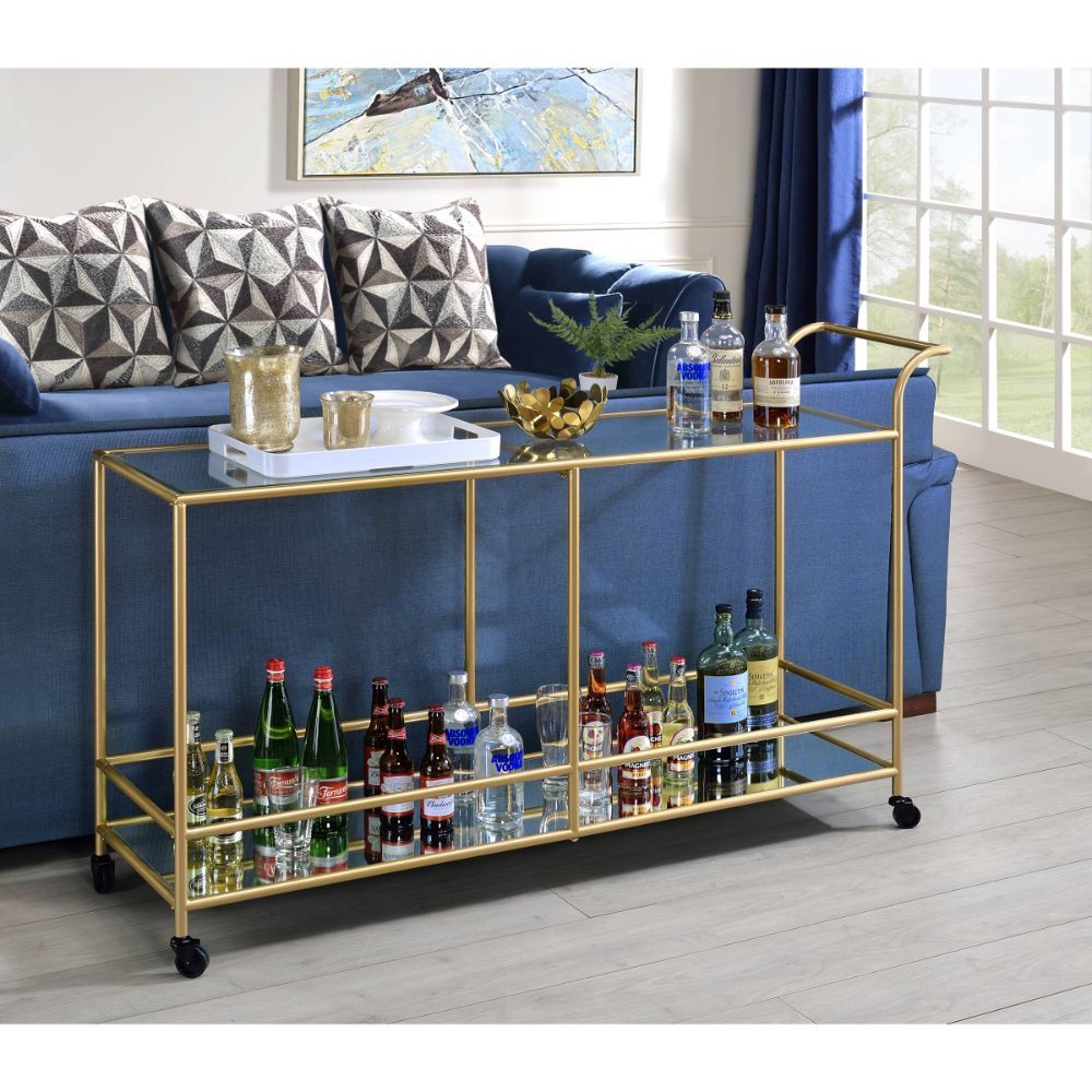 Kenda - Serving Cart - Clear Glass, Mirrored & Gold - Tony's Home Furnishings