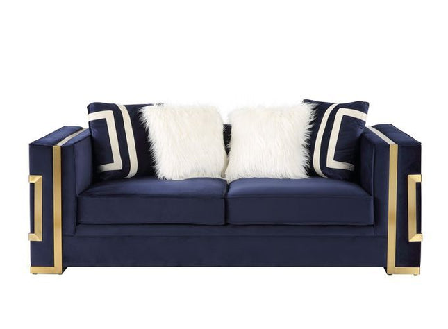 Virrux - Loveseat - Blue Velvet & Gold Finish - Tony's Home Furnishings