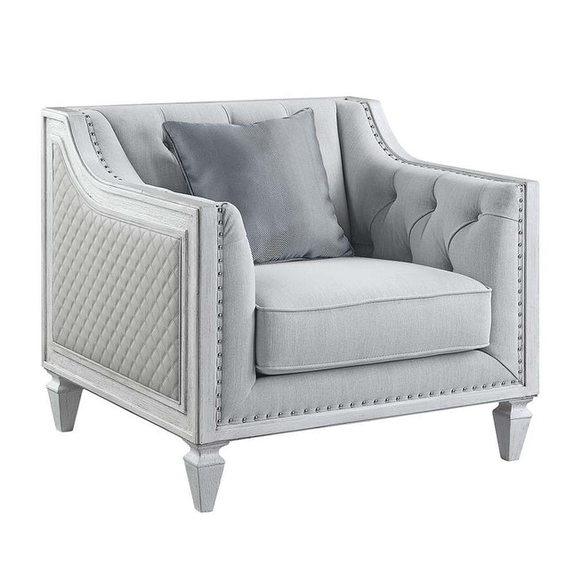 Katia - Chair - Light Gray Linen & Weathered White Finish - Tony's Home Furnishings