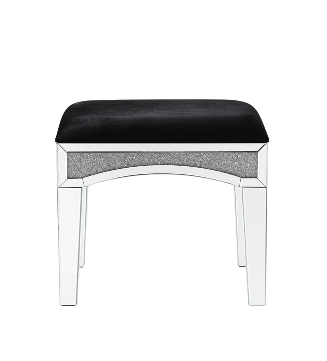 Noralie - Vanity Stool - Black Fabric, Mirrored & Faux Diamonds - Tony's Home Furnishings