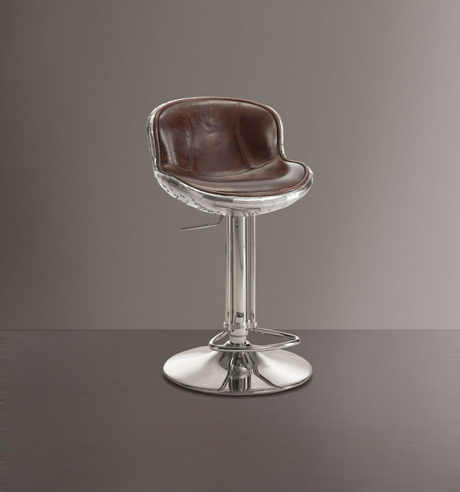 Brancaster - Stool - Vintage Brown Top Grain Leather & Aluminum - Tony's Home Furnishings