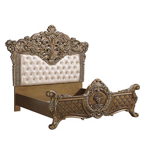 Constantine - Eastern King Bed - PU Leather, Light Gold, Brown & Gold Finish - Tony's Home Furnishings