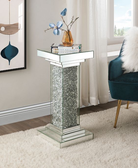 Rekha - Pedestal - Mirrored & Faux Diamonds - Tony's Home Furnishings