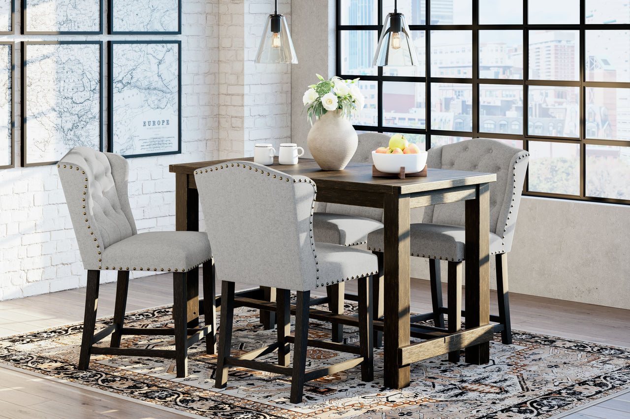 Jeanette - Linen / Black - 5 Pc. - Counter Table, 4 Upholstered Barstools Tony's Home Furnishings Furniture. Beds. Dressers. Sofas.