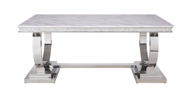 Zander - Dining Table - White Printed Faux Marble & Mirrored Silver Finish - Tony's Home Furnishings