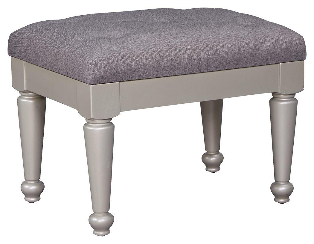Coralayne - Silver - Upholstered Stool Tony's Home Furnishings Furniture. Beds. Dressers. Sofas.