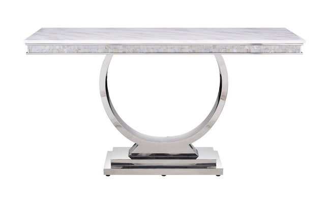 Zander - Accent Table - White Printed Faux Marble & Mirrored Silver Finish - Tony's Home Furnishings