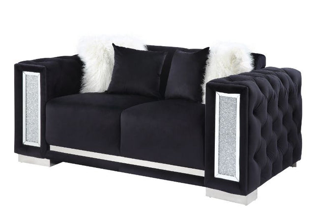 Trislar - Loveseat - Black Velvet - 33" - Tony's Home Furnishings