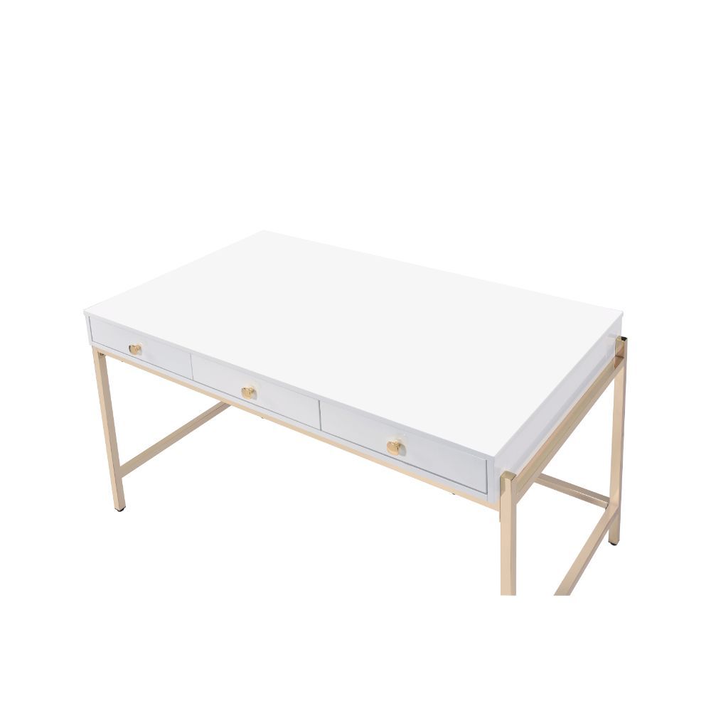 Ottey - Desk - White High Gloss & Gold - 31" - Tony's Home Furnishings