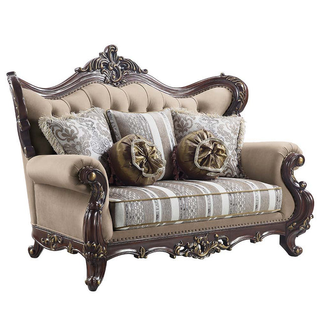 Ragnar - Loveseat - Light Brown Linen & Cherry Finish - Tony's Home Furnishings