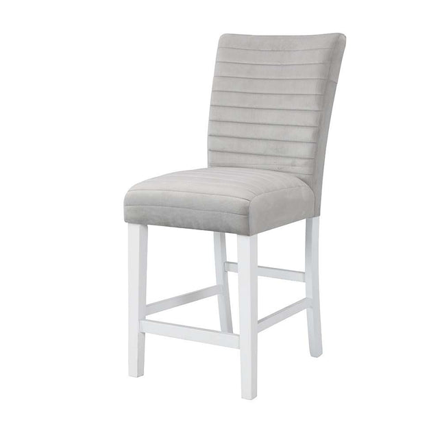 Elizaveta - Counter Height Chair (Set of 2) - Gray Velvet, Faux Crystal Diamonds &White High Gloss Finish - Tony's Home Furnishings