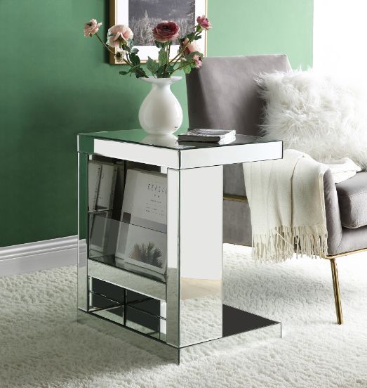 Meria - Accent Table - Mirrored & Clear Glass - 24" - Tony's Home Furnishings