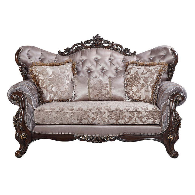 Benbek - Loveseat - Fabric & Antique Oak Finish - Tony's Home Furnishings