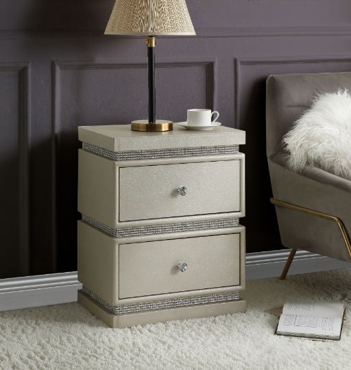 Lotus - Accent Table - Ivory PU & Faux Diamonds - Tony's Home Furnishings