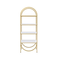 Thumbnail for Lightmane - Bookshelf - White High Gloss & Gold - Tony's Home Furnishings