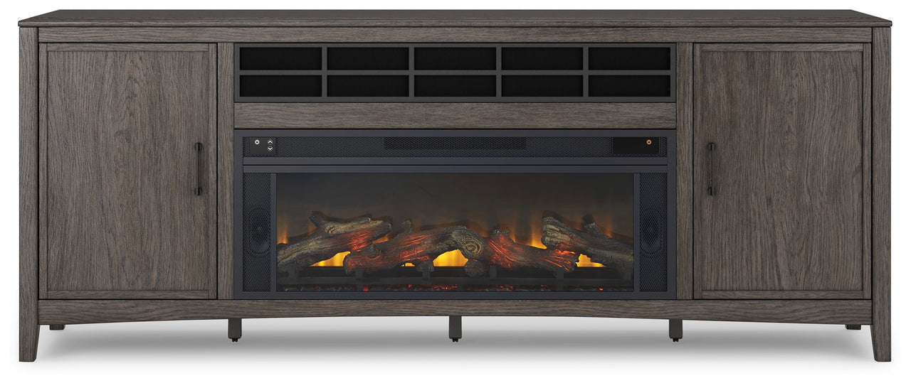 Montillan - Grayish Brown - 84" TV Stand With Electric Fireplace - Tony's Home Furnishings