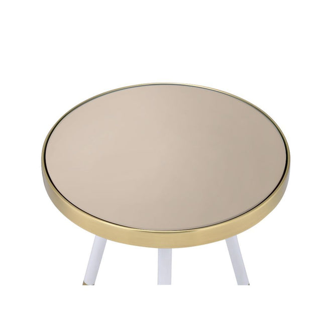 Mazon - End Table - Antique Brass/White & Smoky Mirror - Tony's Home Furnishings