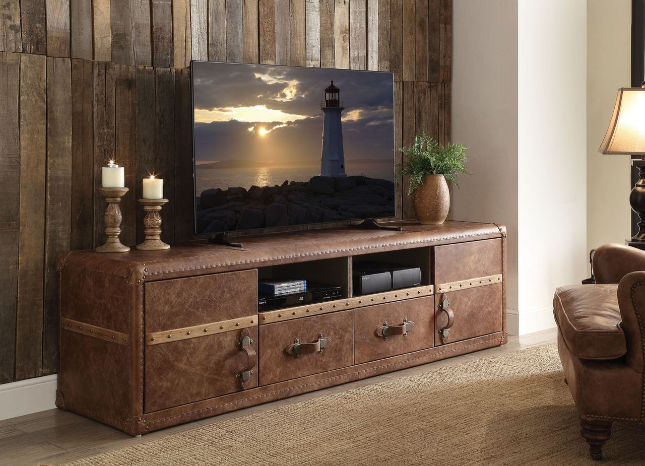 Aberdeen - TV Stand - Retro Brown Top Grain Leather - Tony's Home Furnishings