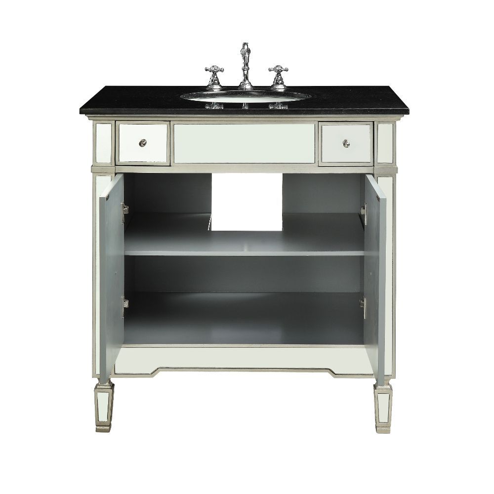 Atrian - Sink Cabinet - Black Marble & Mirrrored - Tony's Home Furnishings