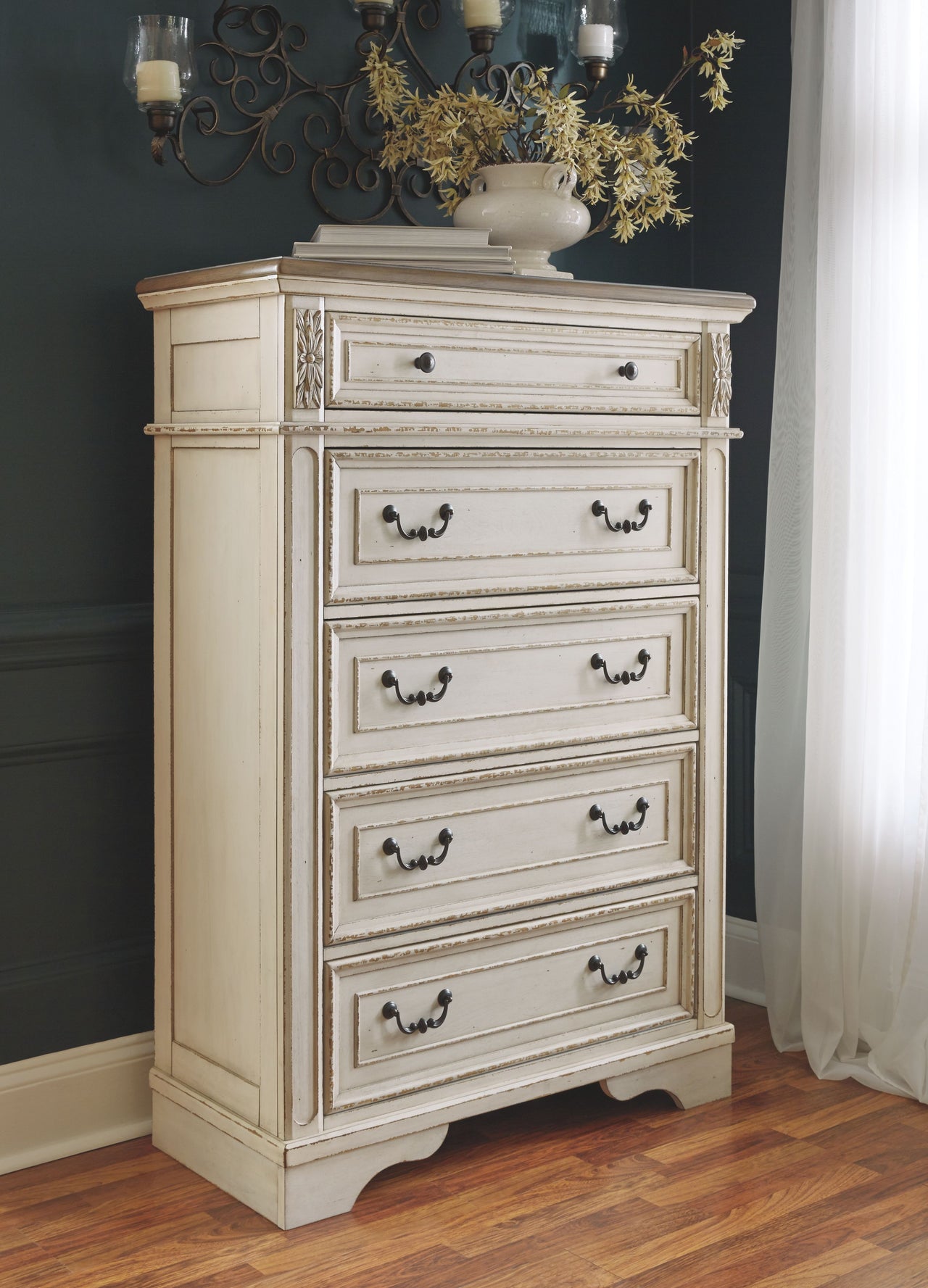 Realyn - White / Brown / Beige - Five Drawer Chest - Tony's Home Furnishings