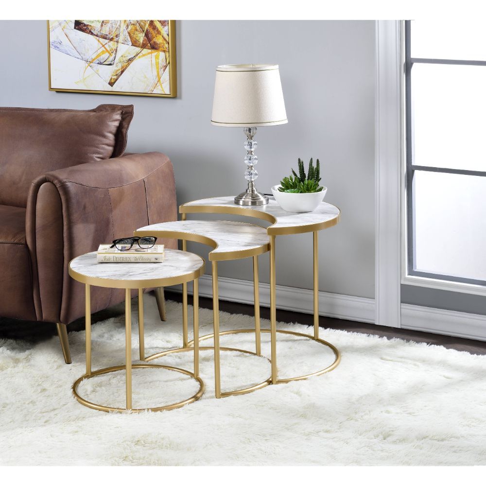 Anpay Coffee Table - Faux Marble & Gold - Tony's Home Furnishings