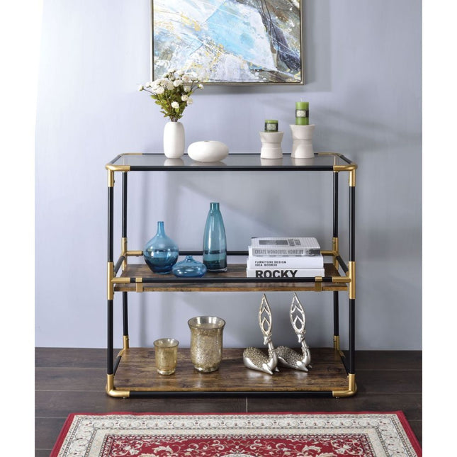 Heleris - Accent Table - Black/Gold & Smoky Glass - Tony's Home Furnishings