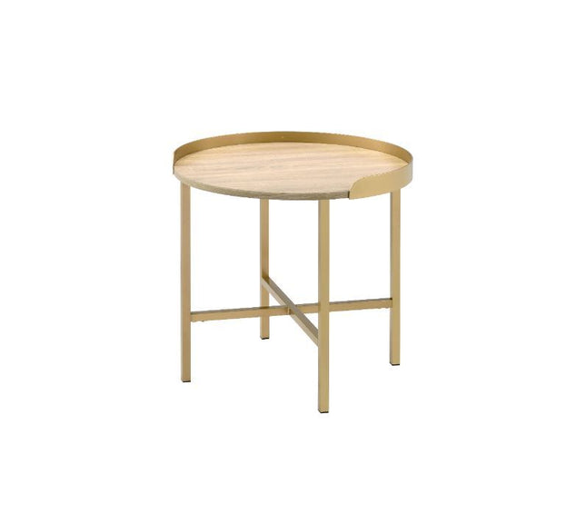 Mithea - End Table - Oak Table Top & Gold Finish - Tony's Home Furnishings