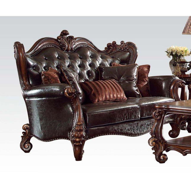 Versailles - Loveseat - Two Tone Dark Brown PU & Cherry Oak - 49" - Tony's Home Furnishings