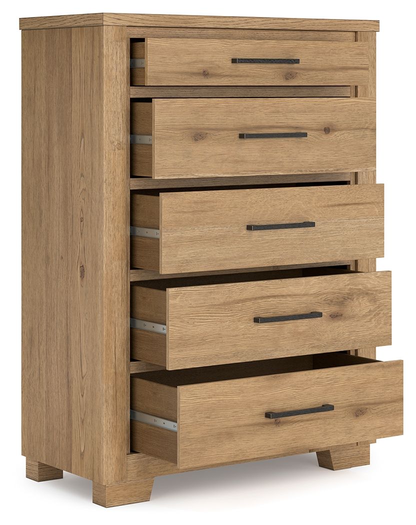 Galliden - Light Brown - Five Drawer Chest - Tony's Home Furnishings