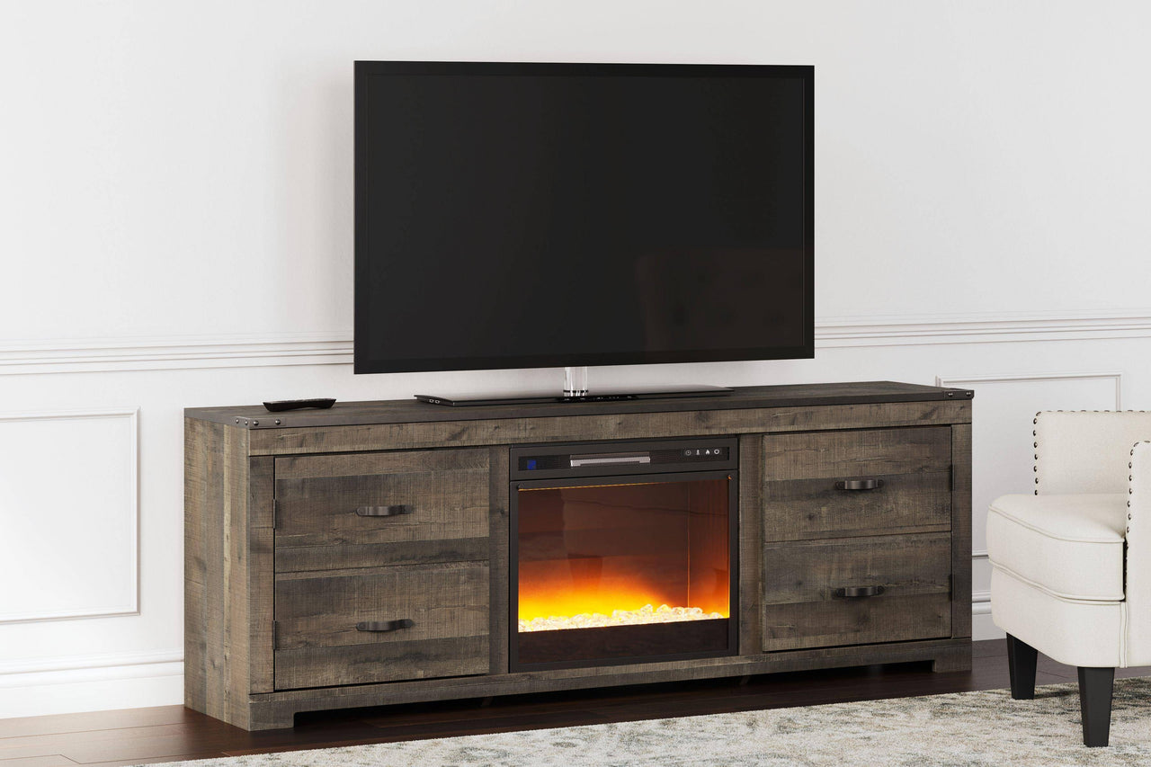 Trinell - Brown - 72" TV Stand With Fireplace Insert Glass/Stone Tony's Home Furnishings Furniture. Beds. Dressers. Sofas.