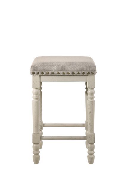 Tasnim - Stool (Set of 2) - Tan Fabric & Antique White Finish - Tony's Home Furnishings